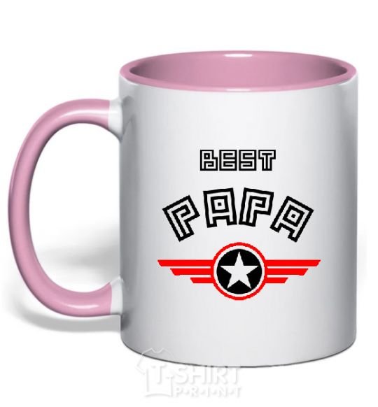 Mug with a colored handle BEST PAPA light-pink фото