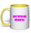 Mug with a colored handle SUPER WIFE yellow фото