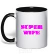 Mug with a colored handle SUPER WIFE black фото