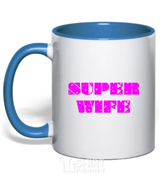 Mug with a colored handle SUPER WIFE royal-blue фото