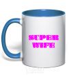 Mug with a colored handle SUPER WIFE royal-blue фото