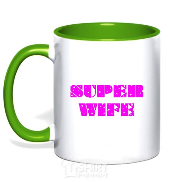 Mug with a colored handle SUPER WIFE kelly-green фото