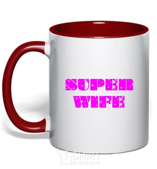 Mug with a colored handle SUPER WIFE red фото