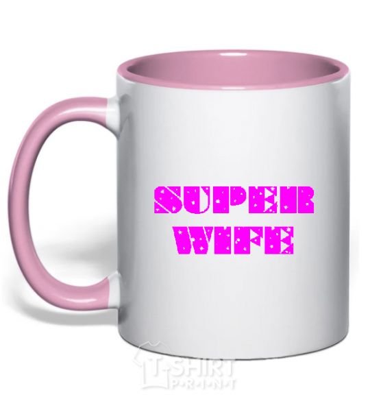 Mug with a colored handle SUPER WIFE light-pink фото