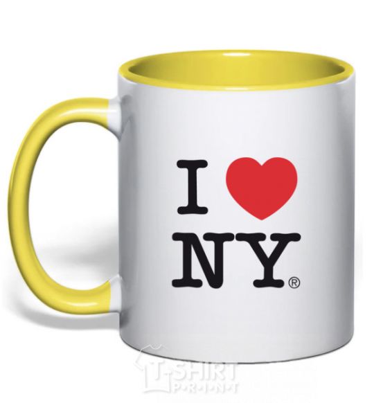 Mug with a colored handle I LOVE NY yellow фото