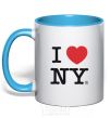 Mug with a colored handle I LOVE NY sky-blue фото