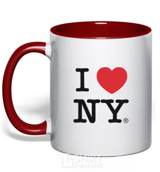 Mug with a colored handle I LOVE NY red фото