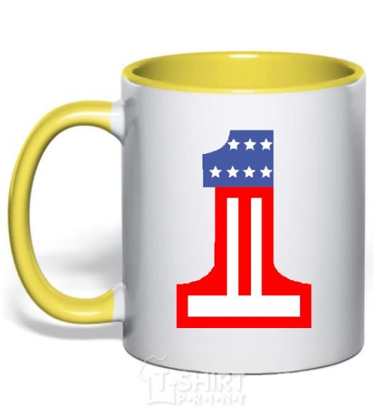 Mug with a colored handle THE FIRST - USA yellow фото