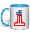 Mug with a colored handle THE FIRST - USA sky-blue фото