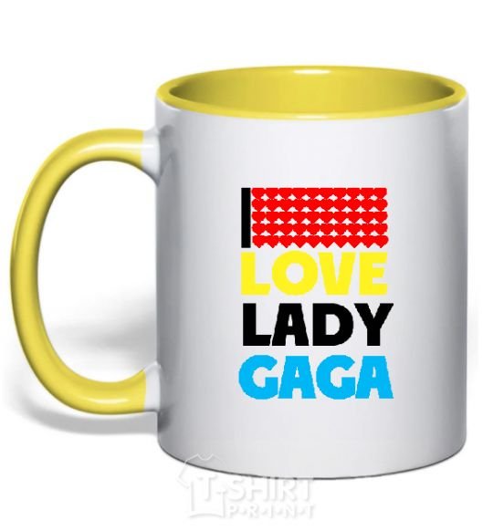 Mug with a colored handle LOVE LADY GAGA yellow фото