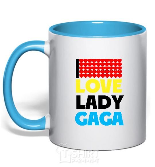 Mug with a colored handle LOVE LADY GAGA sky-blue фото