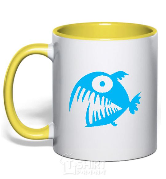 Mug with a colored handle ANGRY FISH yellow фото