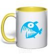 Mug with a colored handle ANGRY FISH yellow фото