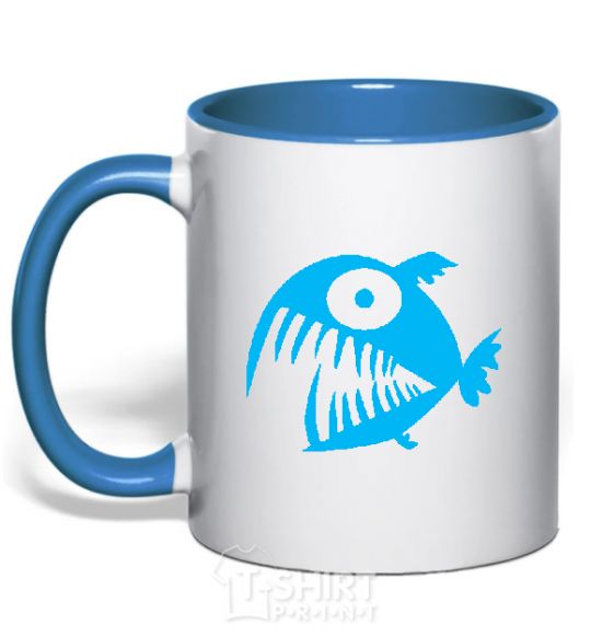 Mug with a colored handle ANGRY FISH royal-blue фото
