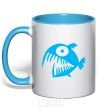 Mug with a colored handle ANGRY FISH sky-blue фото