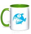 Mug with a colored handle ANGRY FISH kelly-green фото
