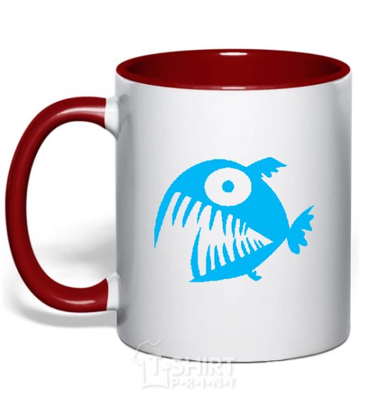 Mug with a colored handle ANGRY FISH red фото