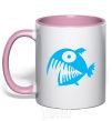 Mug with a colored handle ANGRY FISH light-pink фото