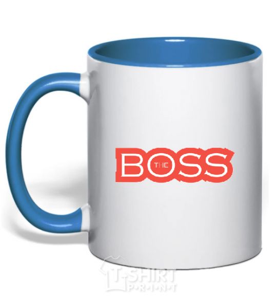 Чашка с цветной ручкой Надпись THE BOSS Ярко-синий фото