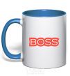 Mug with a colored handle Надпись THE BOSS royal-blue фото