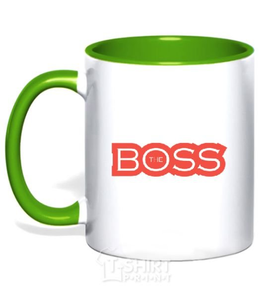 Mug with a colored handle Надпись THE BOSS kelly-green фото