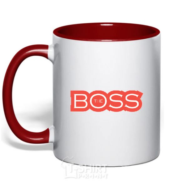 Mug with a colored handle Надпись THE BOSS red фото