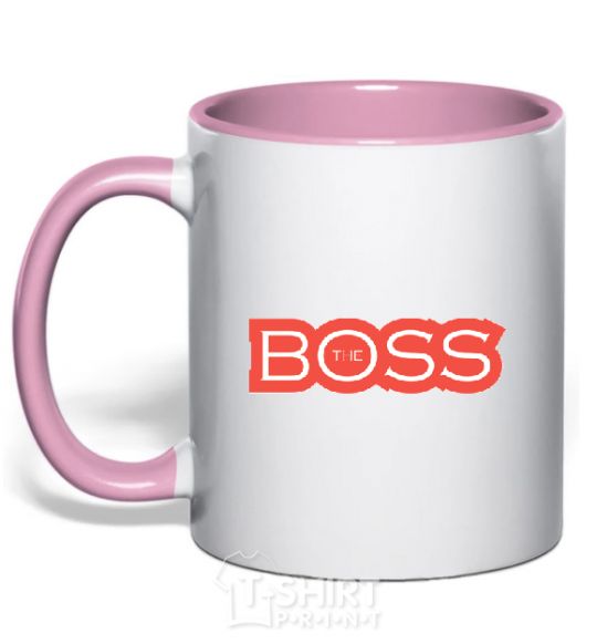 Mug with a colored handle Надпись THE BOSS light-pink фото