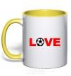 Mug with a colored handle LOVE FOOTBALL yellow фото
