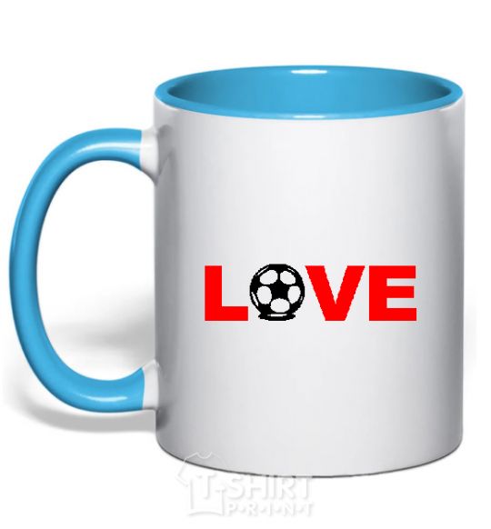 Mug with a colored handle LOVE FOOTBALL sky-blue фото