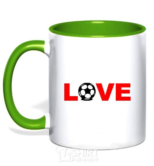 Mug with a colored handle LOVE FOOTBALL kelly-green фото