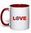 Mug with a colored handle LOVE FOOTBALL red фото