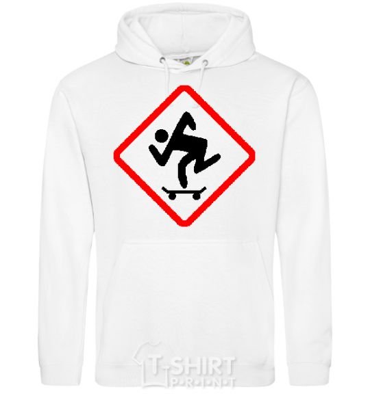 Men`s hoodie WATCH OUT FOR THE SKATEBOARDER White фото