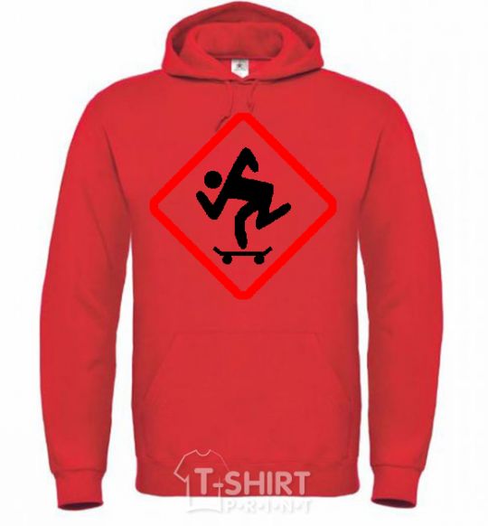 Men`s hoodie WATCH OUT FOR THE SKATEBOARDER bright-red фото