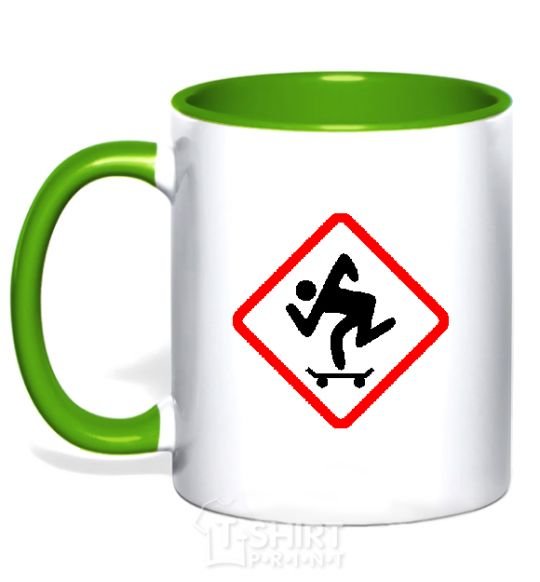 Mug with a colored handle WATCH OUT FOR THE SKATEBOARDER kelly-green фото
