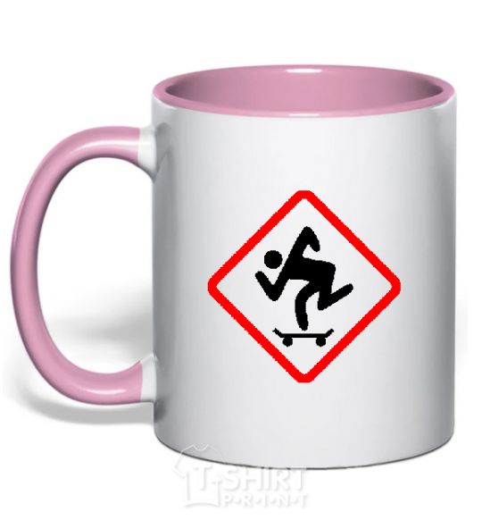 Mug with a colored handle WATCH OUT FOR THE SKATEBOARDER light-pink фото