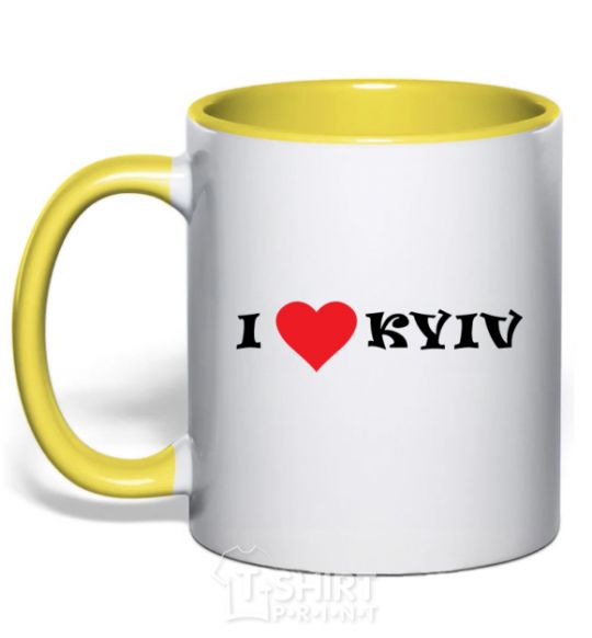 Mug with a colored handle I love Kyiv yellow фото