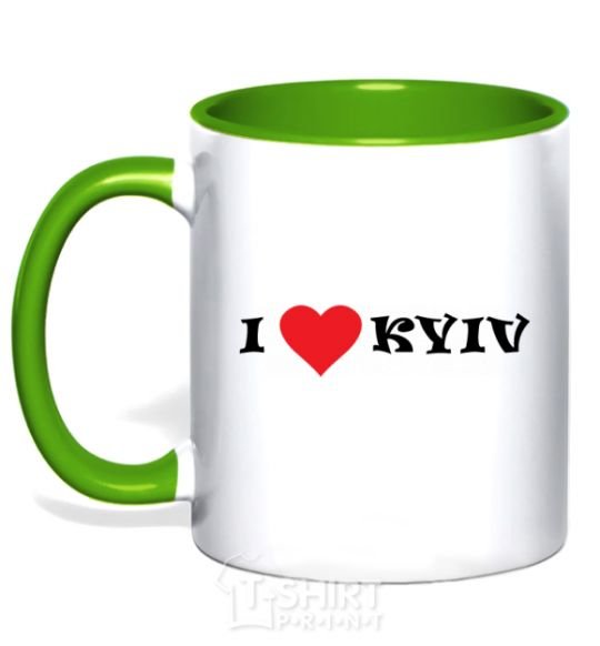 Mug with a colored handle I love Kyiv kelly-green фото