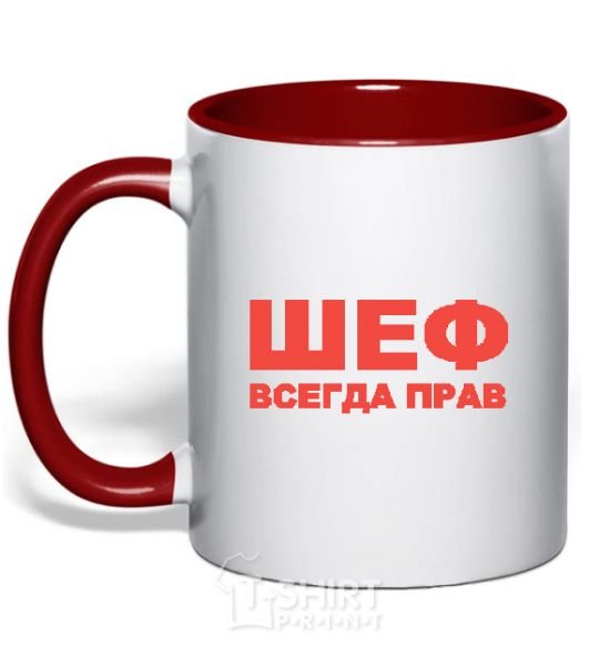 Mug with a colored handle THE BOSS IS ALWAYS RIGHT red фото