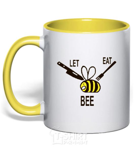 Mug with a colored handle LET EAT BEE yellow фото