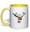 Mug with a colored handle LET EAT BEE yellow фото