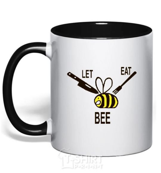 Mug with a colored handle LET EAT BEE black фото