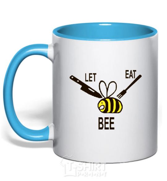 Mug with a colored handle LET EAT BEE sky-blue фото