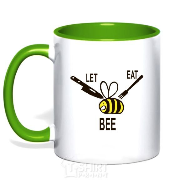 Mug with a colored handle LET EAT BEE kelly-green фото