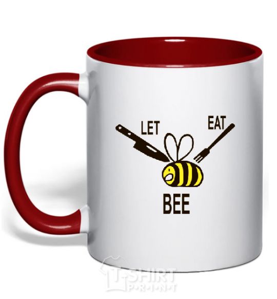 Mug with a colored handle LET EAT BEE red фото