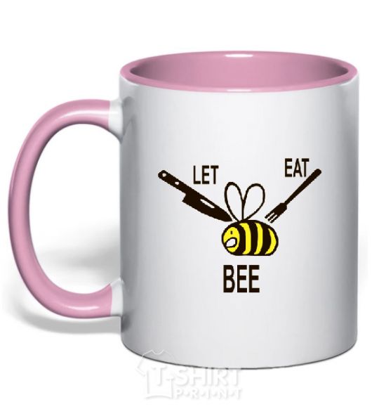 Mug with a colored handle LET EAT BEE light-pink фото