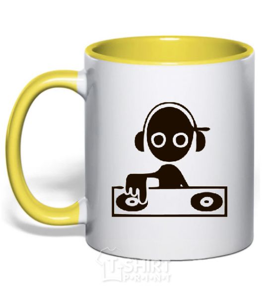 Mug with a colored handle DJ GIRL yellow фото
