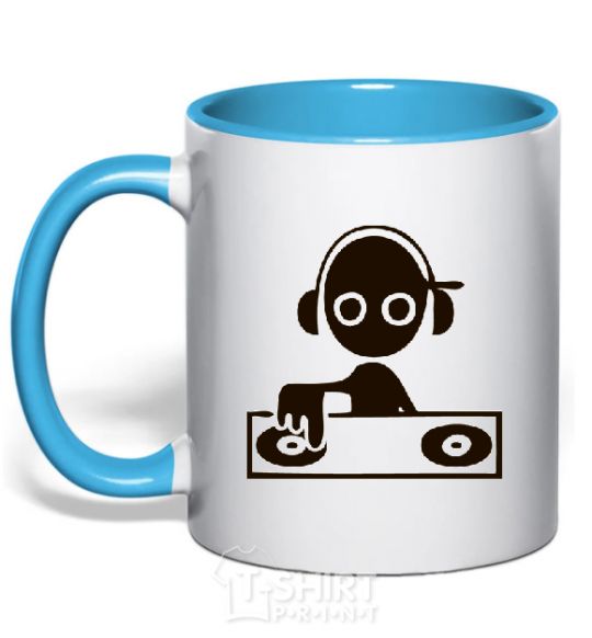 Mug with a colored handle DJ GIRL sky-blue фото
