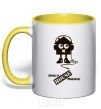 Mug with a colored handle ONLY HOUSE MUSIC yellow фото