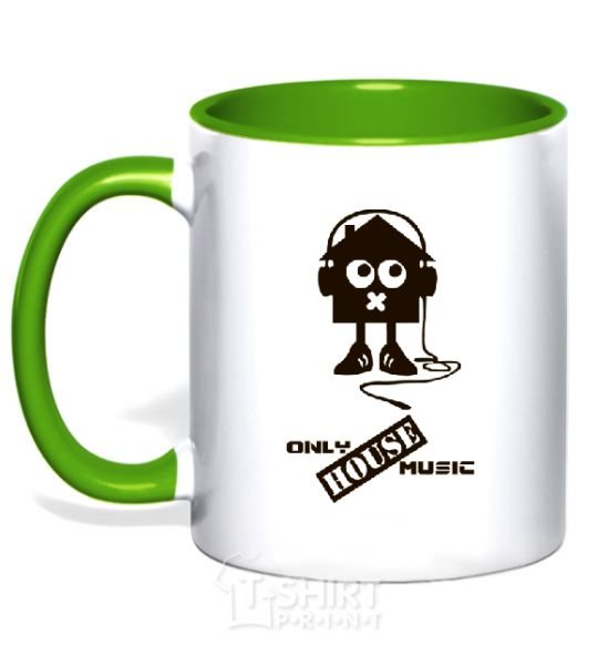 Mug with a colored handle ONLY HOUSE MUSIC kelly-green фото