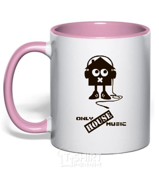 Mug with a colored handle ONLY HOUSE MUSIC light-pink фото